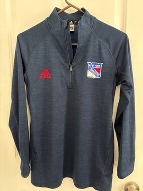 adidas Navy Quarter-Zip Rangers Pullover with Red Logo